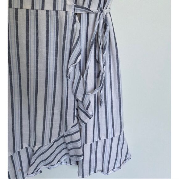 Abercrombie & Fitch White Blue Striped Wrap Ruffle Mini Dress - Picture 4 of 9